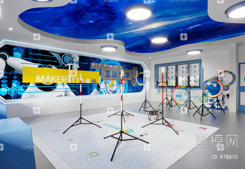科技感教室 航天教室 无人机教室 创客教室 实验室3D模型下载【ID:978810】