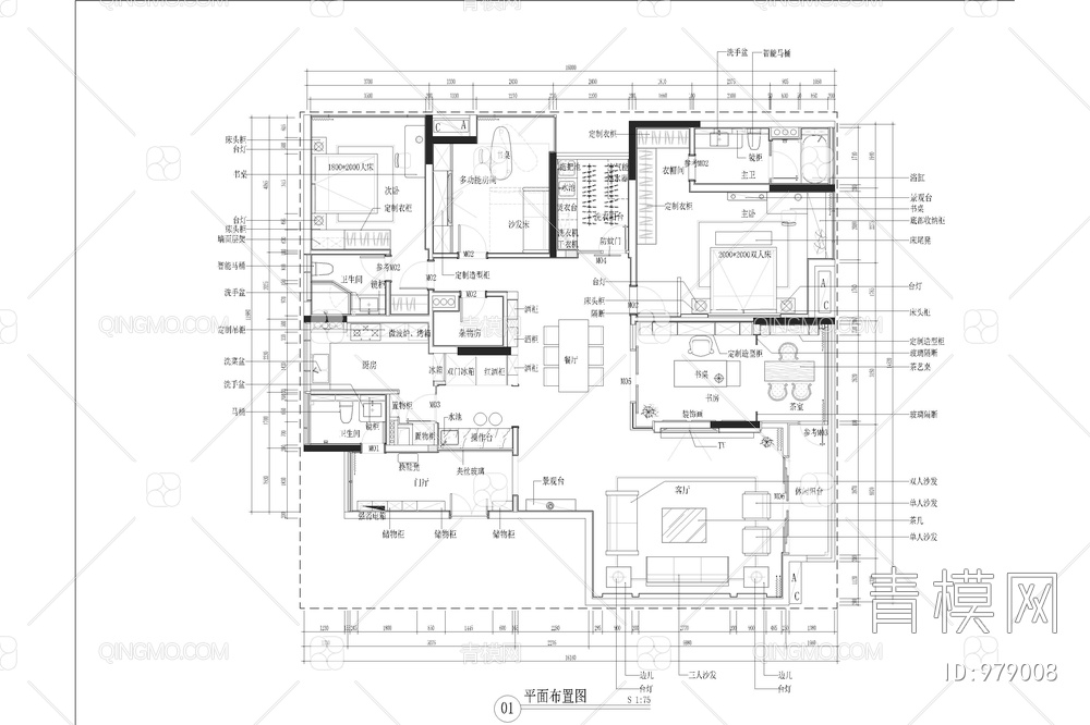 200大平层家居施工图【ID:979008】