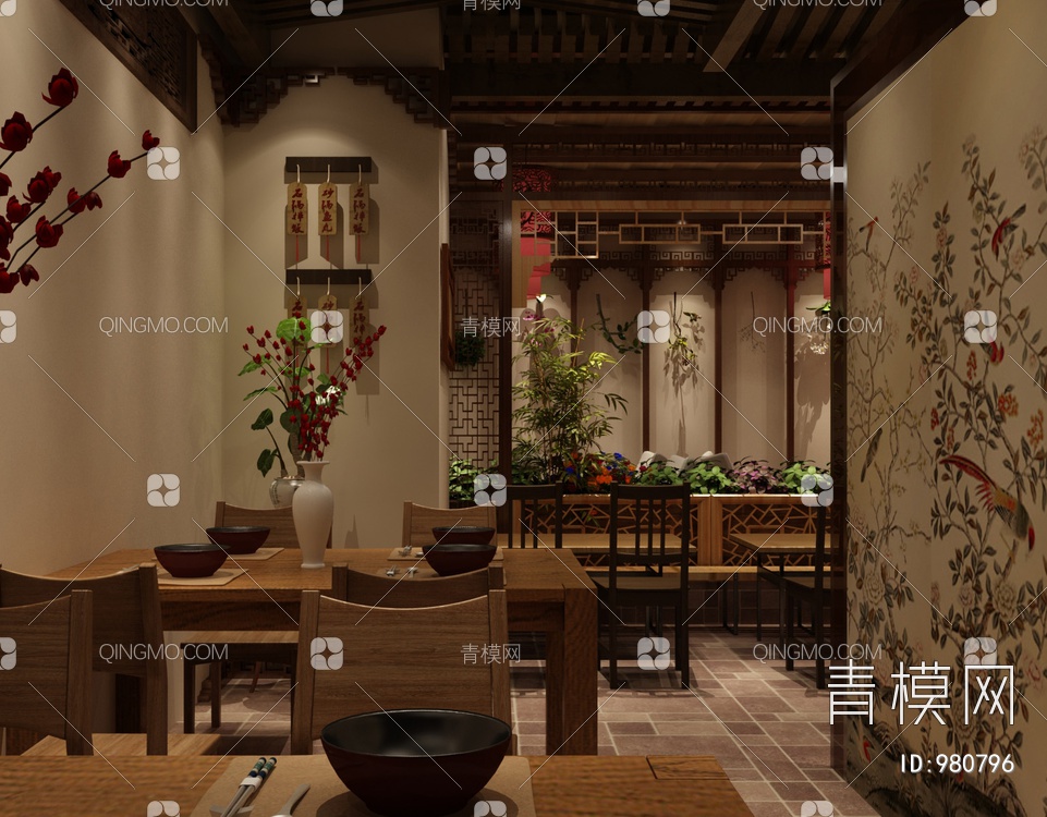 传统客栈餐厅3D模型下载【ID:980796】