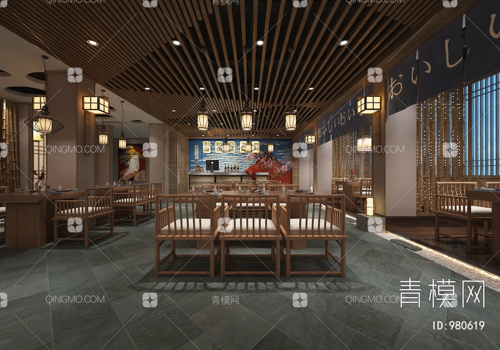 寿司店 餐桌椅组3D模型下载【ID:980619】