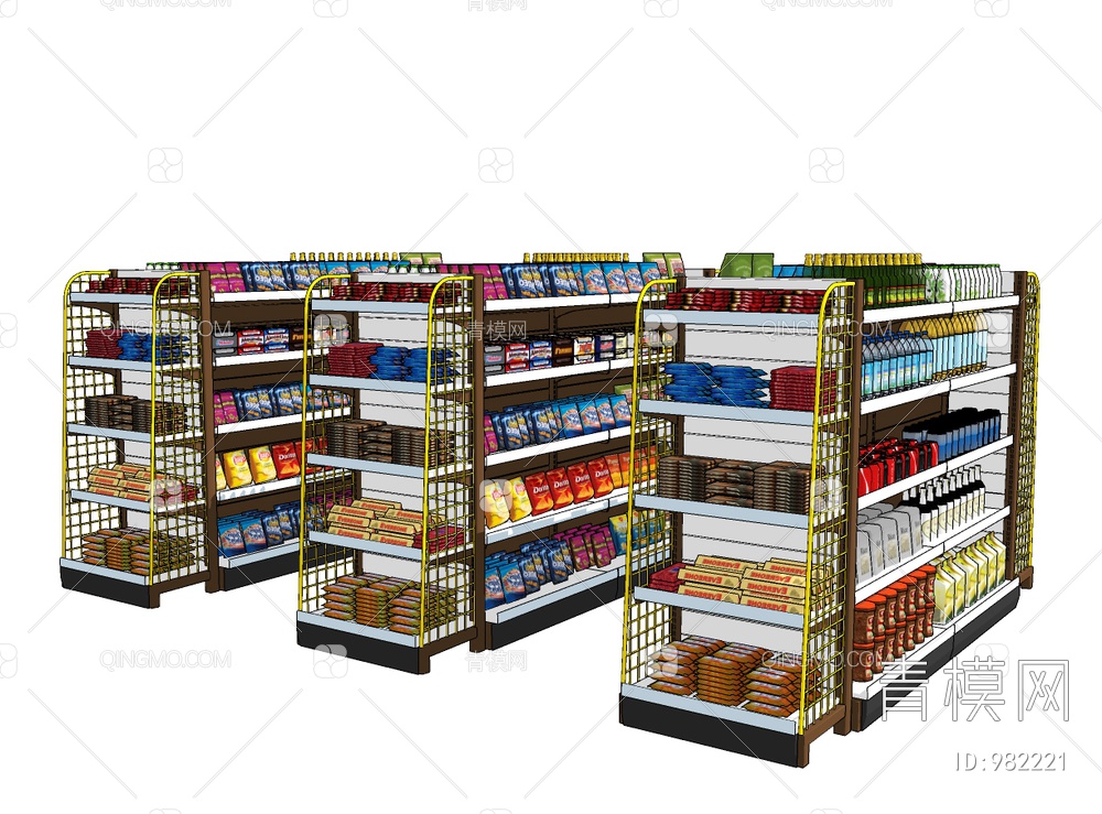 超市食品货架SU模型下载【ID:982221】