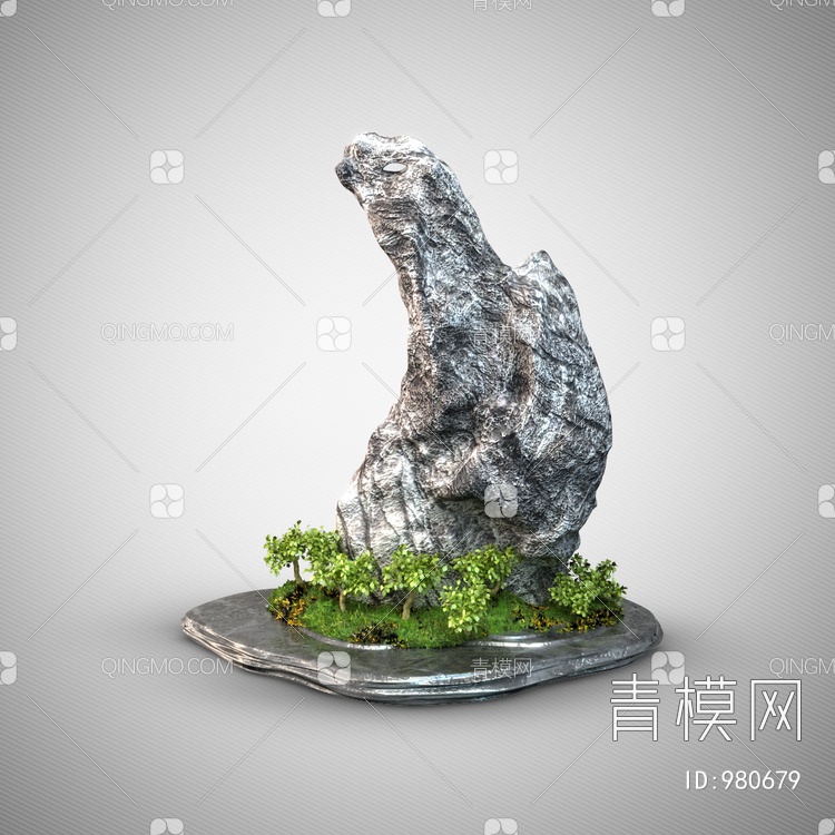 假山盆栽绿植组合3D模型下载【ID:980679】