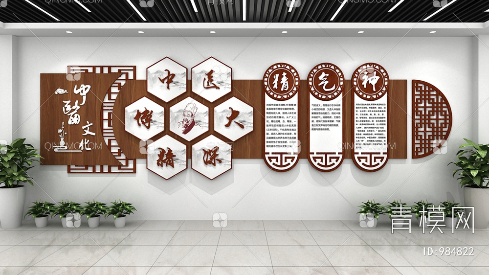 中医文化墙，宣传栏，背景墙3D模型下载【ID:984822】
