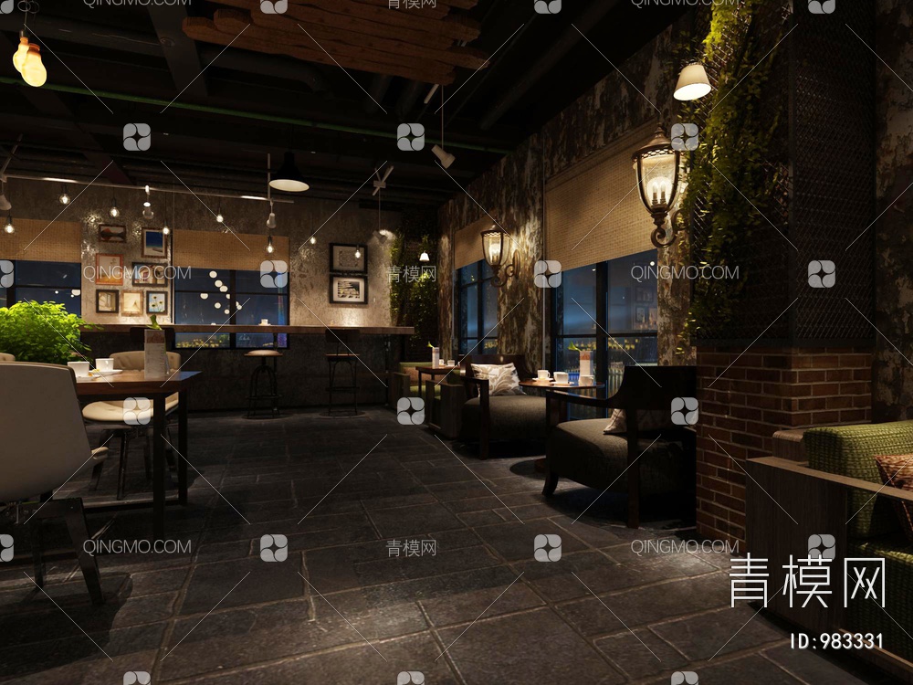 个性咖啡厅 吧台3D模型下载【ID:983331】