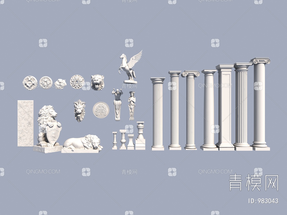 石膏柱子及雕像3D模型下载【ID:983043】
