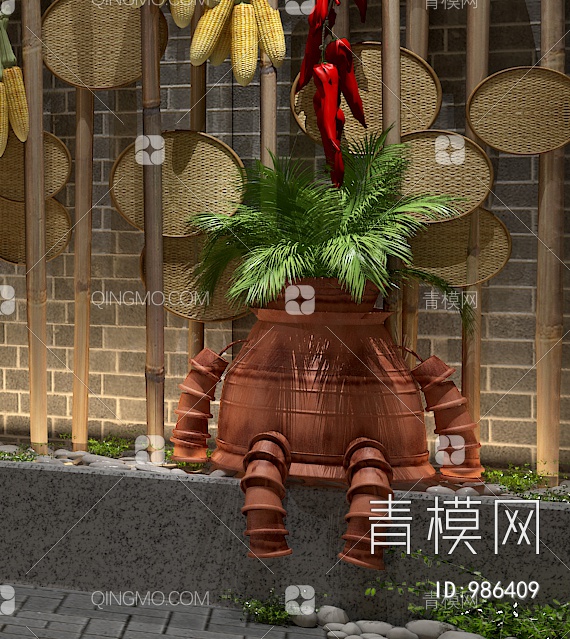 创意花盆植物3D模型下载【ID:986409】