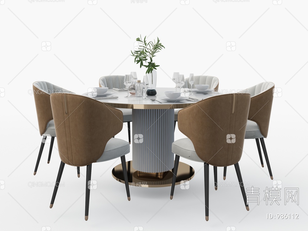 圆形餐桌椅3D模型下载【ID:986112】
