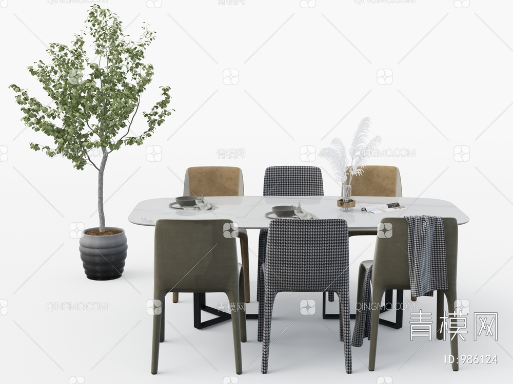 餐桌椅组合3D模型下载【ID:986124】
