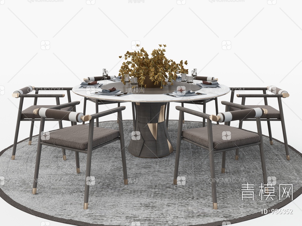 圆形餐桌椅3D模型下载【ID:986352】