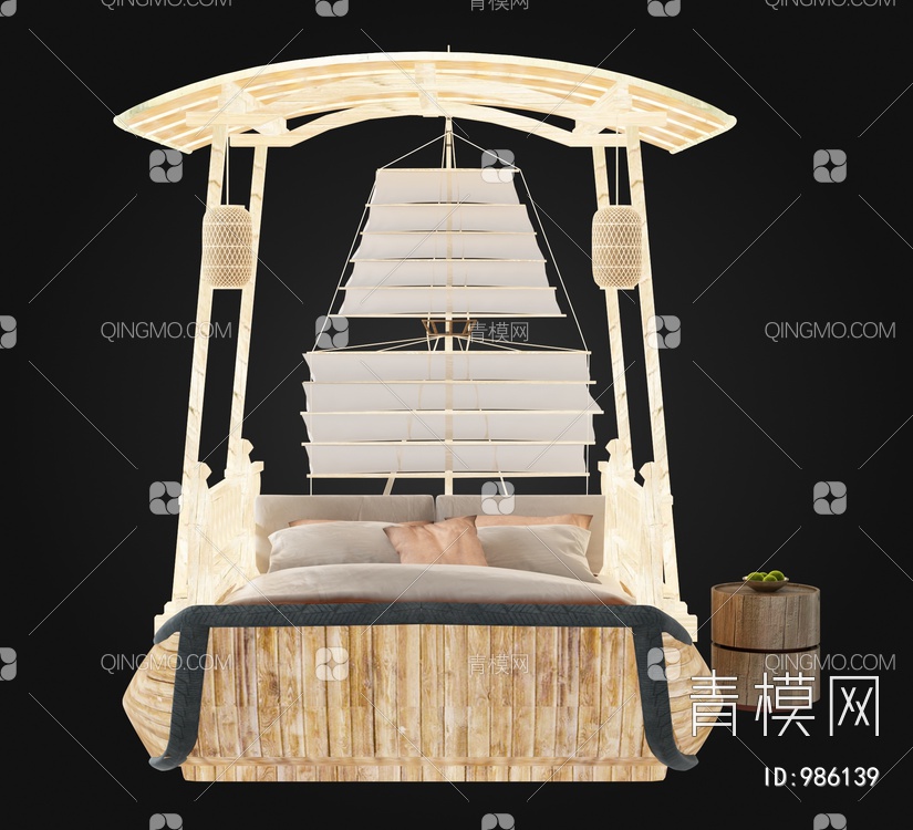 帆船造型双人床3D模型下载【ID:986139】