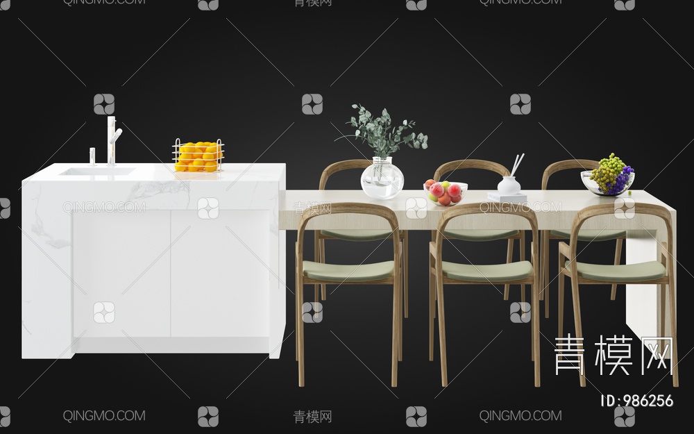 岛台餐桌椅3D模型下载【ID:986256】