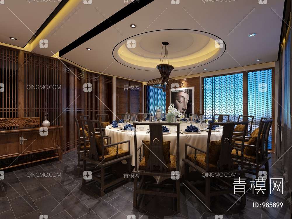 酒店豪华餐厅包房3D模型下载【ID:985899】