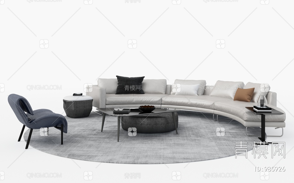 弧形沙发茶几组合3D模型下载【ID:985926】