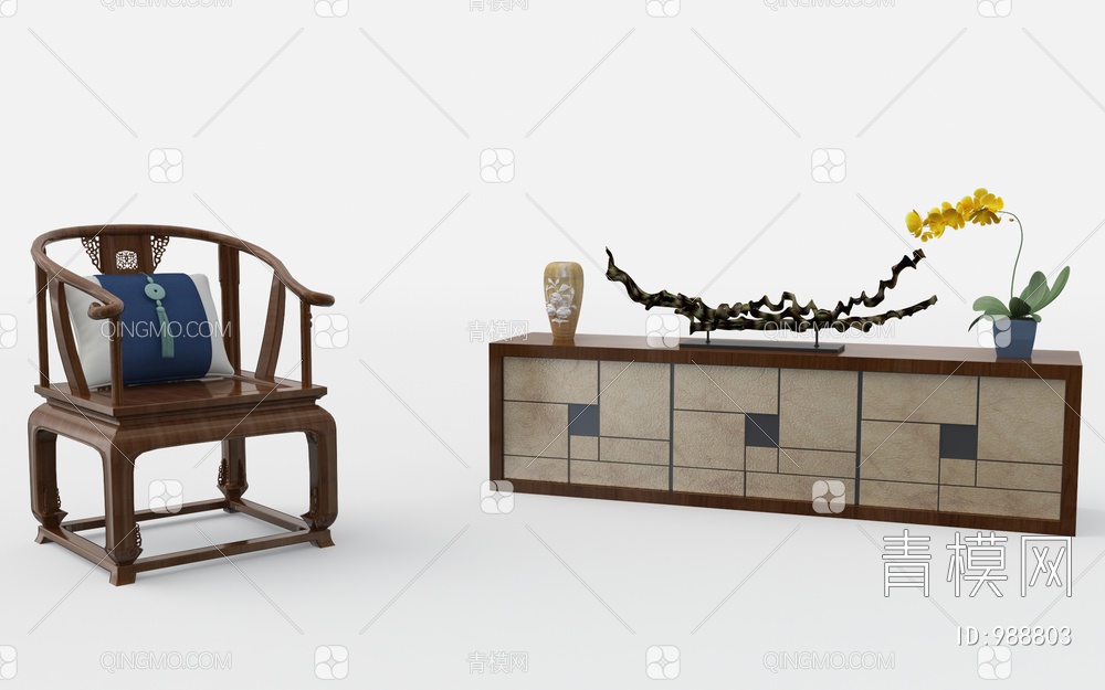 电视柜 圈椅3D模型下载【ID:988803】