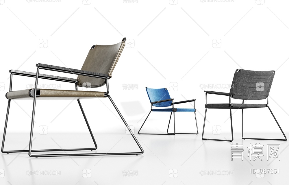 金属皮革绒布单椅3D模型下载【ID:987351】