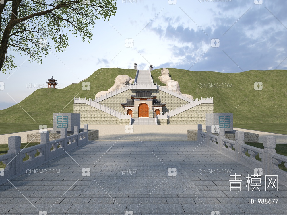 古建 寺庙 傍山入口3D模型下载【ID:988677】