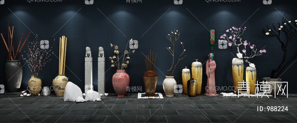 植物摆件花卉组合3D模型下载【ID:988224】