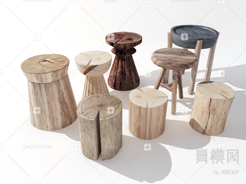 木凳子，原木，木桩 凳子3D模型下载【ID:989307】