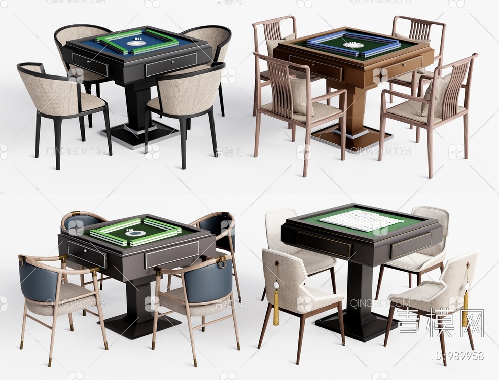麻将桌椅组合3D模型下载【ID:989958】