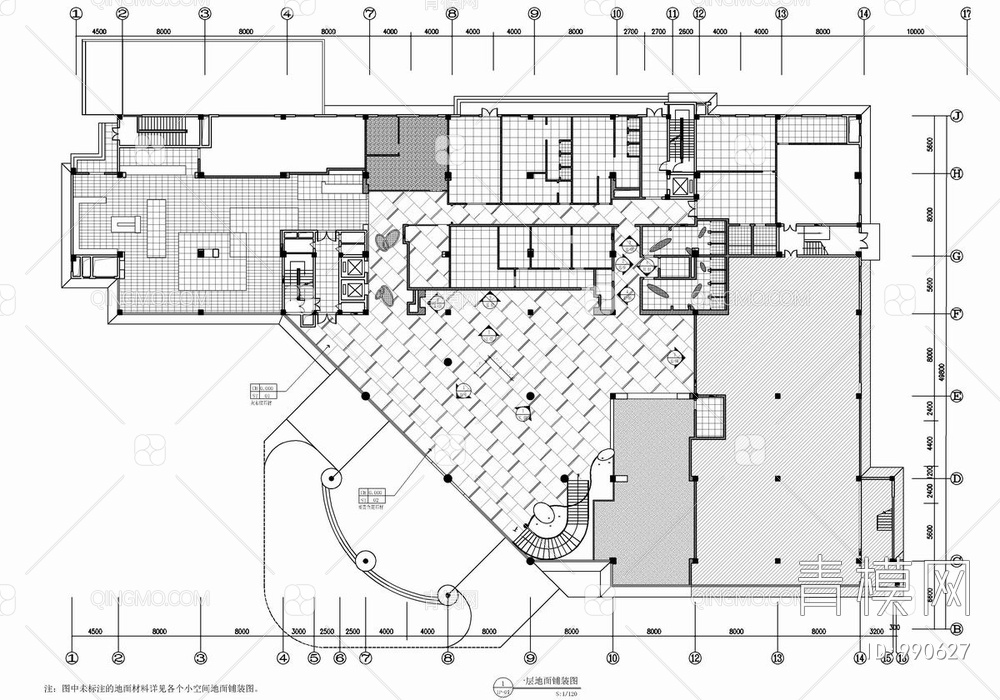 某大型酒店一层大堂&自助餐吧&后勤区CAD施工图【ID:990627】