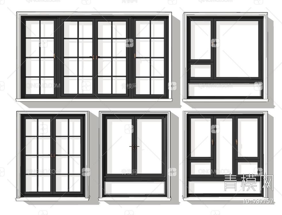 铝合金窗户，建筑窗SU模型下载【ID:989757】