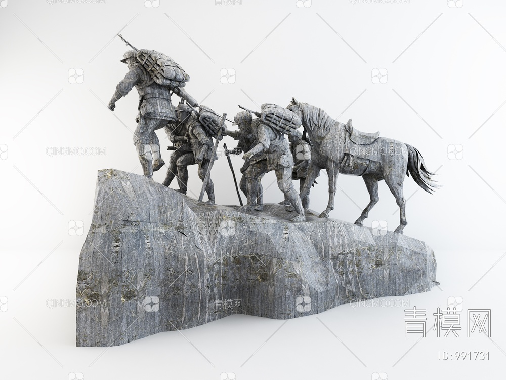 红军革命石头雕塑3D模型下载【ID:991731】