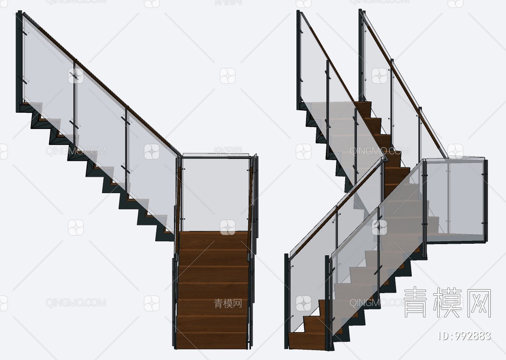 实木玻璃钢架楼梯SU模型下载【ID:992883】