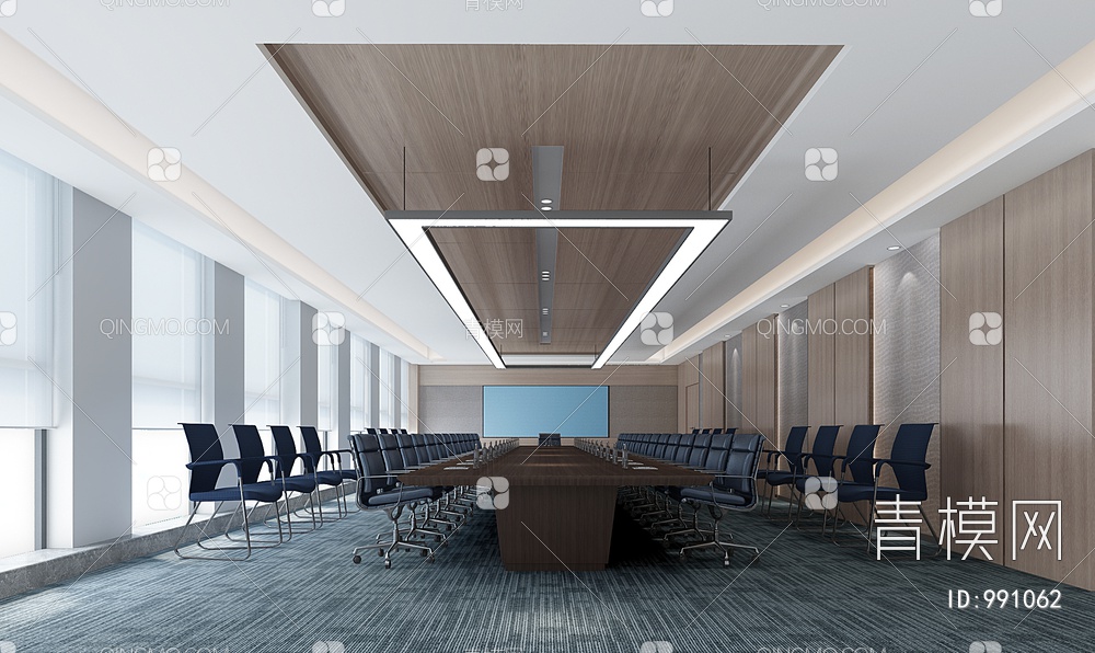 大会议室，会议桌椅3D模型下载【ID:991062】