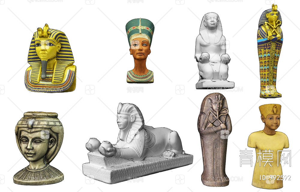 埃及法老狮身人面雕塑SU模型下载【ID:992592】