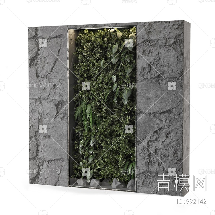 石头植物墙3D模型下载【ID:992142】