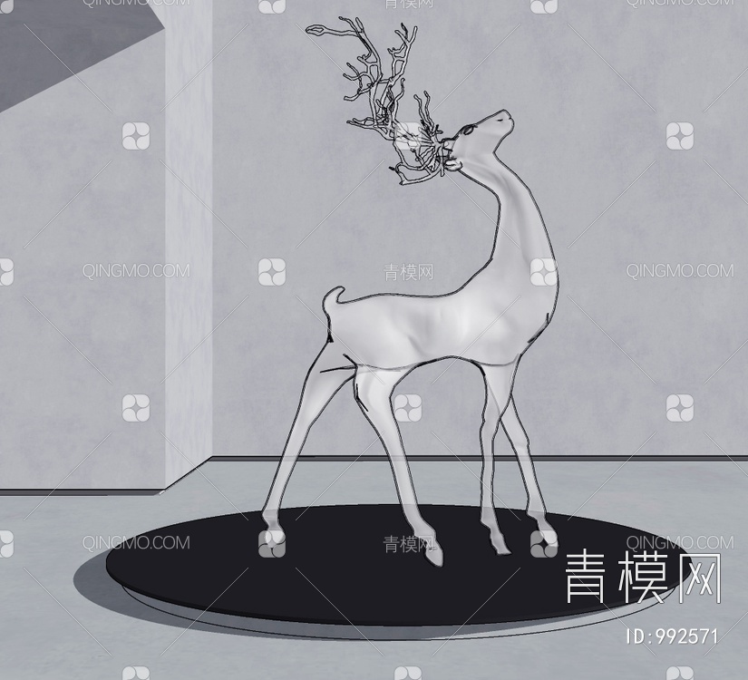 水晶鹿雕塑SU模型下载【ID:992571】