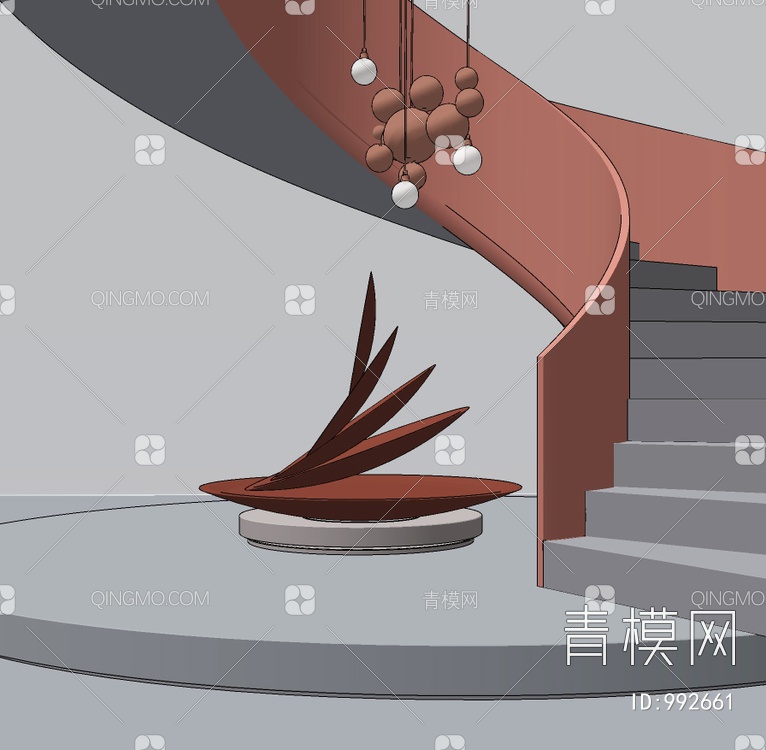 抽象雕塑旋转楼梯SU模型下载【ID:992661】