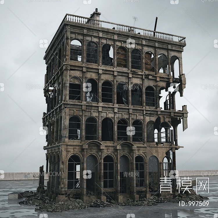 城市废墟废弃建筑3D模型下载【ID:997509】