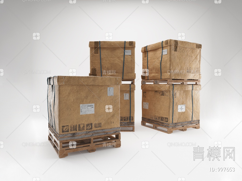 集装箱 木箱 货架组合3D模型下载【ID:997653】