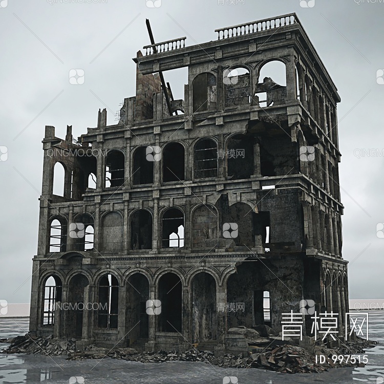 欧洲城市废墟废弃建筑3D模型下载【ID:997515】