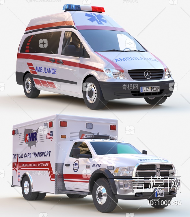 汽车 救护车 急救车 医疗车3D模型下载【ID:1000386】