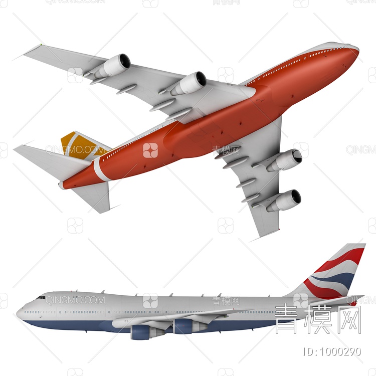 波音747客机3D模型下载【ID:1000290】