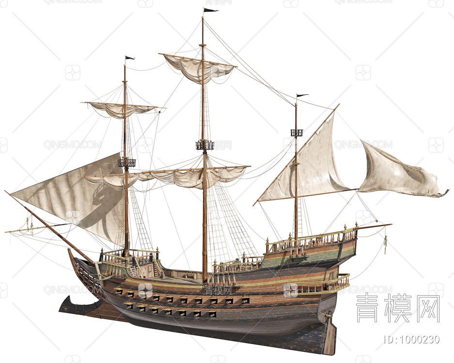 古代帆船 海盗船 木船3D模型下载【ID:1000230】