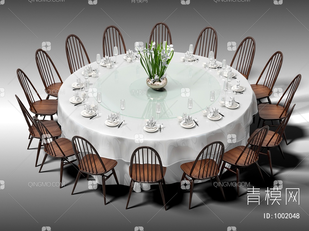 餐桌椅组合 宴会桌3D模型下载【ID:1002048】