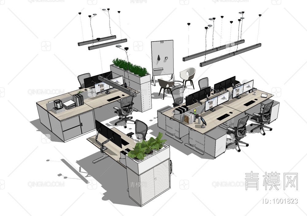 办公桌椅SU模型下载【ID:1001823】