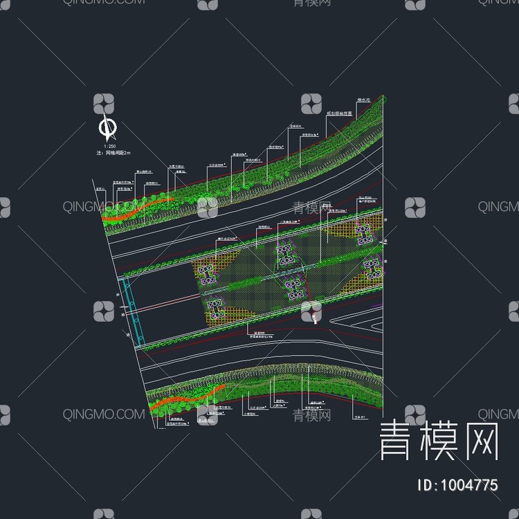 典型详细的道路绿化施工图【ID:1004775】