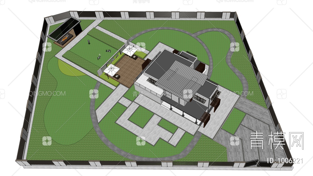 庭院花园景观SU模型下载【ID:1006221】