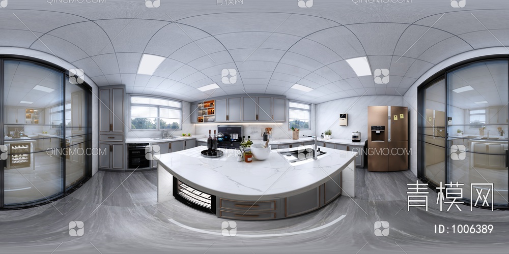 厨房，中岛台，冰箱，洗菜盆，集成灶，烤箱，恒温柜3D模型下载【ID:1006389】