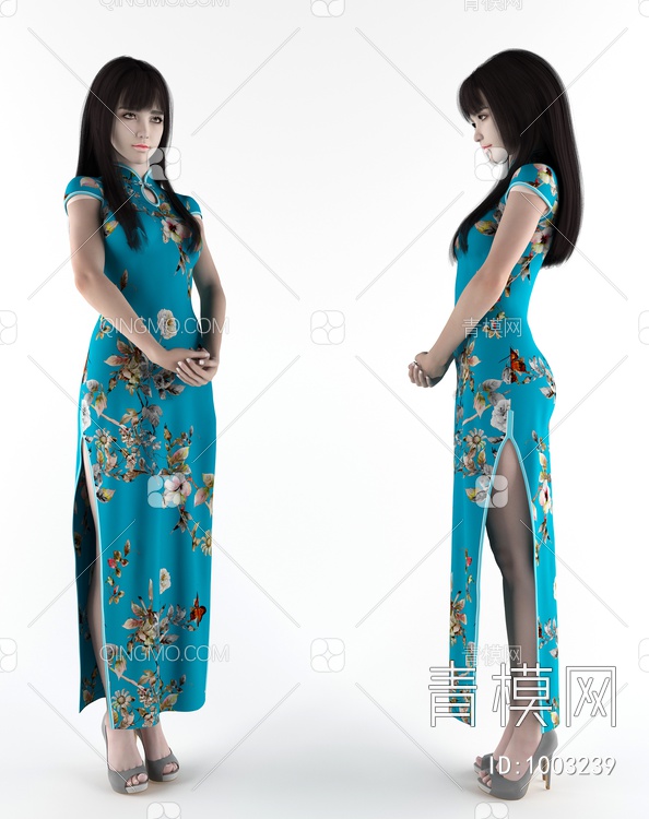 旗袍 女装 服装 模特 人物3D模型下载【ID:1003239】