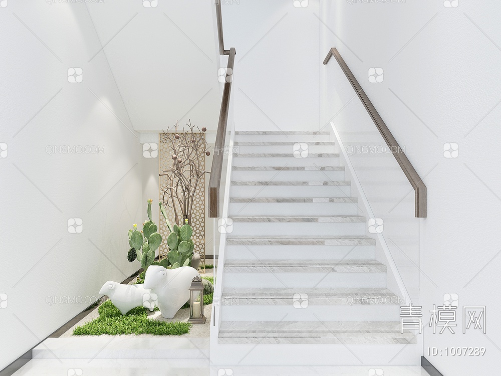 楼梯，楼梯间景观，楼梯玻璃扶手，景观小品3D模型下载【ID:1007289】