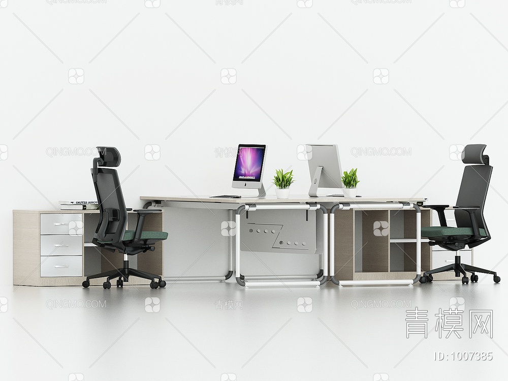 办公桌椅，工位，工台，班台，电脑桌，办公椅3D模型下载【ID:1007385】