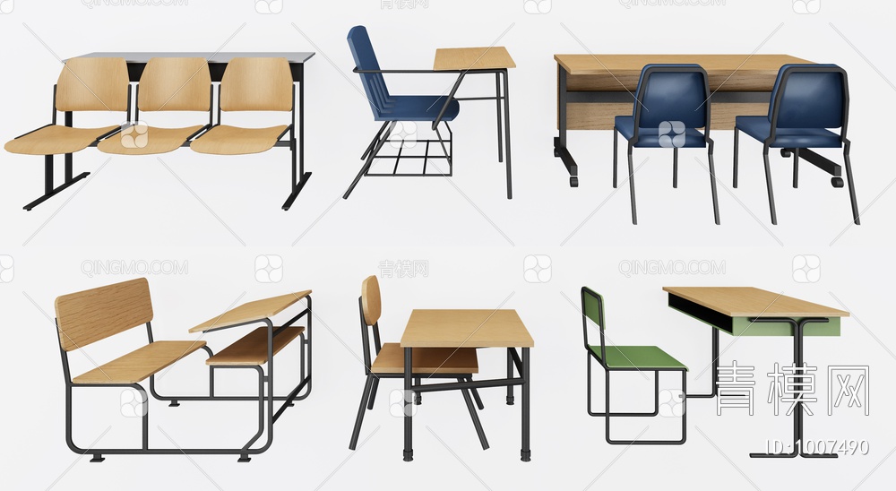 教室课椅 会堂椅3D模型下载【ID:1007490】