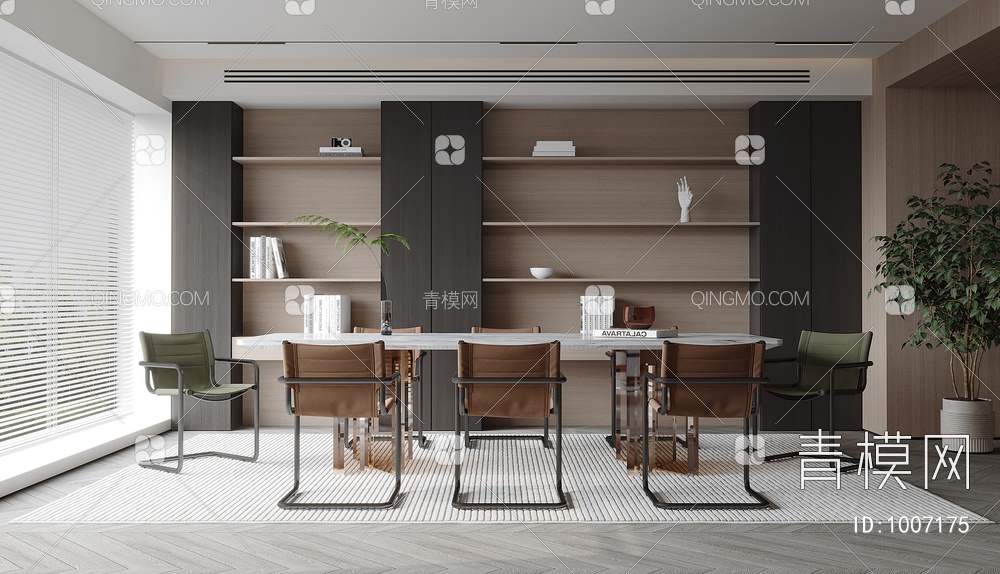 餐厅 餐桌 餐椅 饰品 窗帘 地板3D模型下载【ID:1007175】