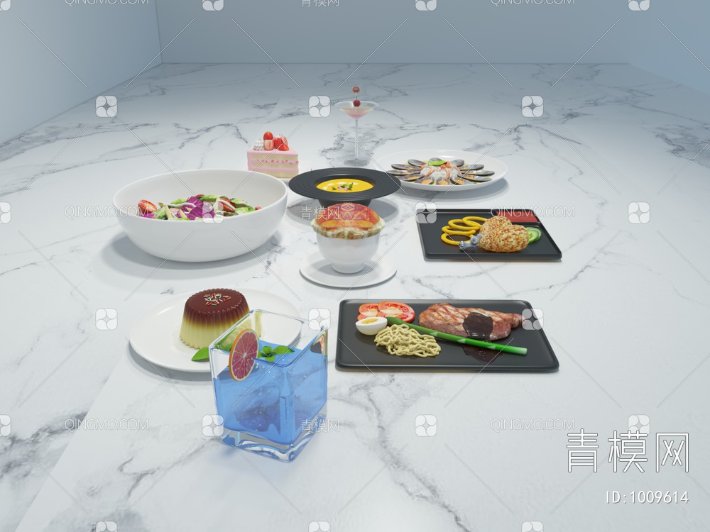 西餐 前菜 主菜 甜品 浓汤 酒水3D模型下载【ID:1009614】