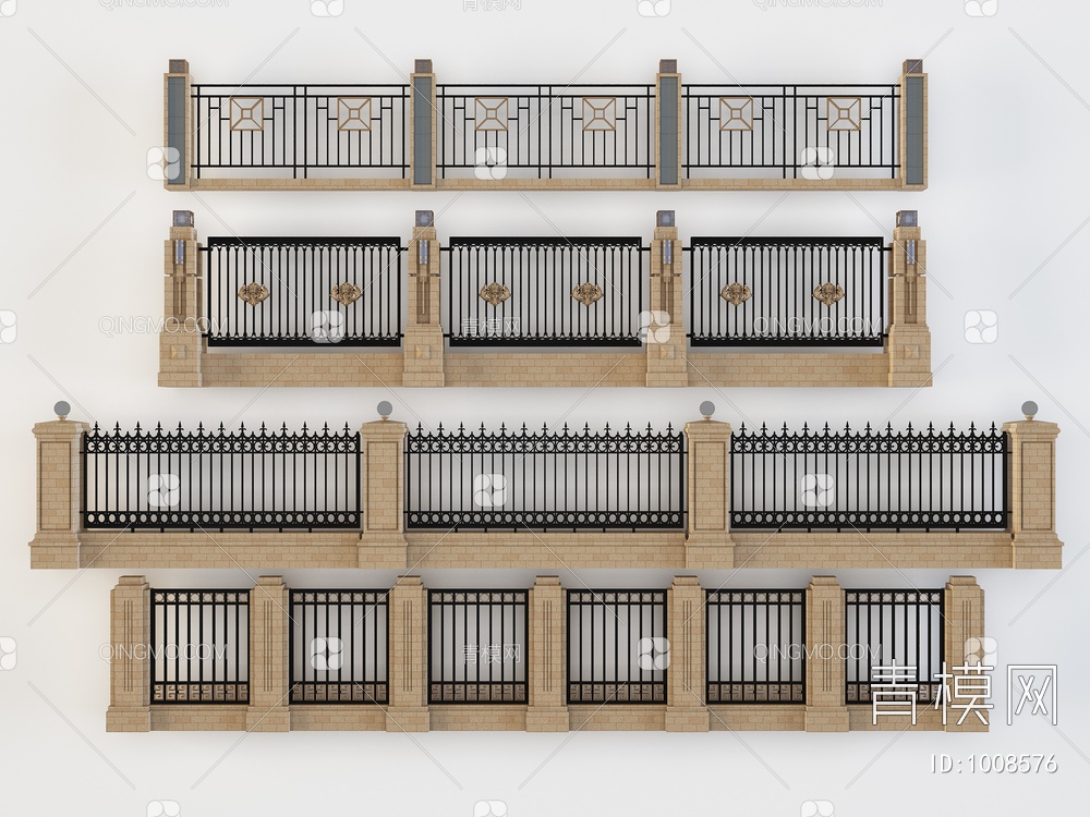 铁艺栏杆护栏围墙院3D模型下载【ID:1008576】